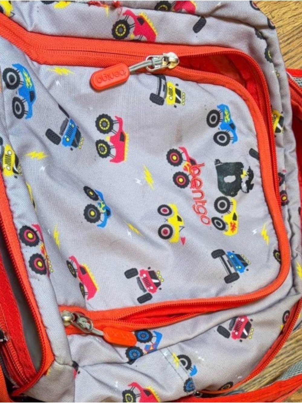 Kids Gray and Orange Truck Print Backpack - Unbranded